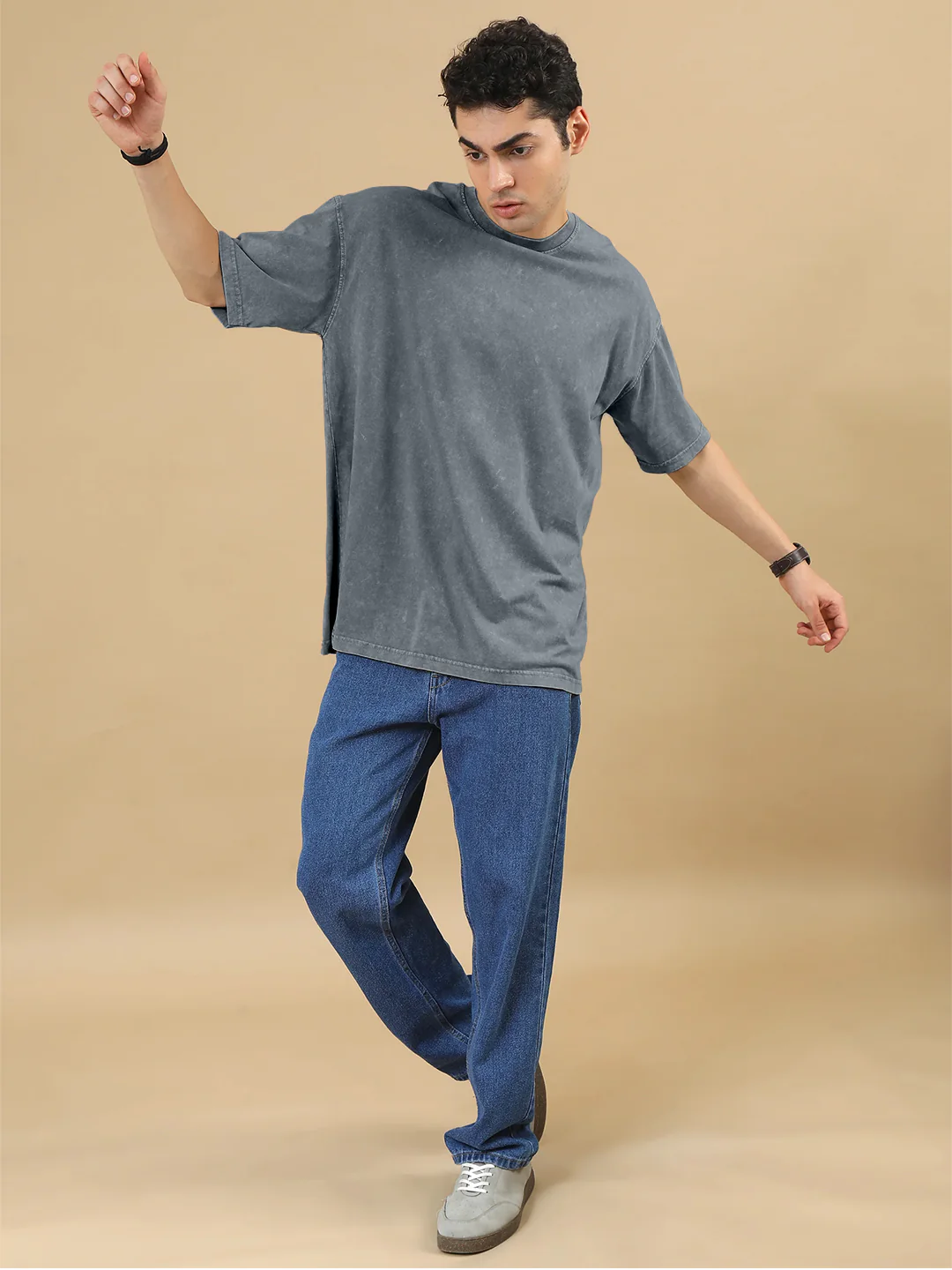 Plain Acid Wash Oversized T-Shirt - Steel Grey - Image 5