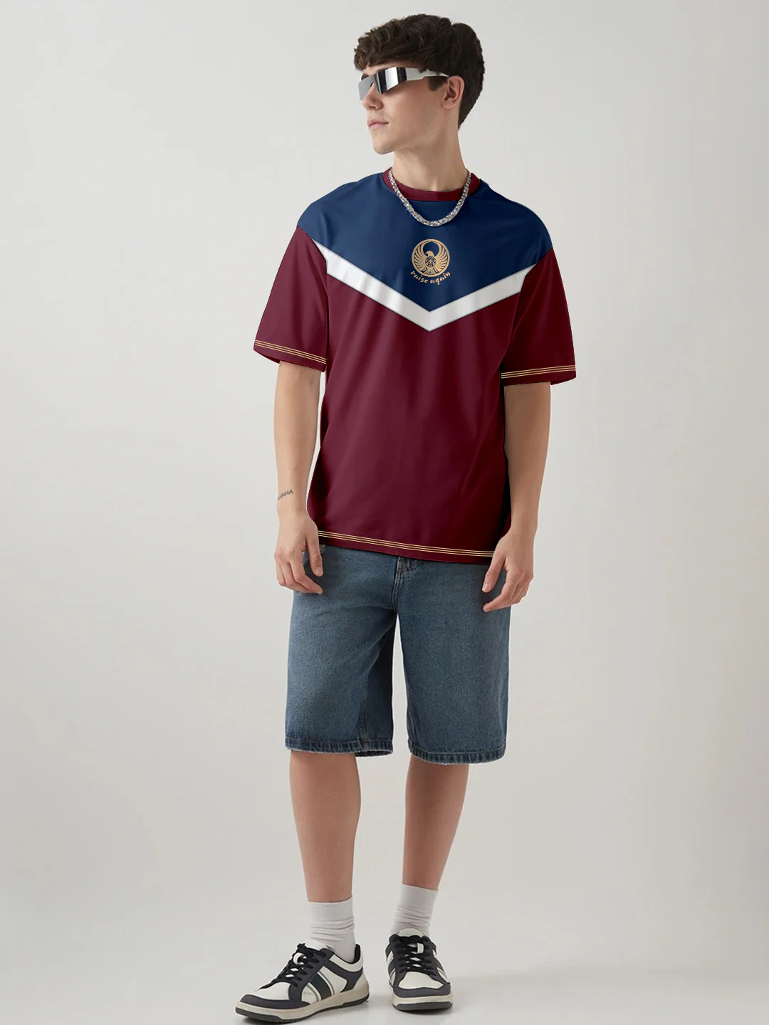 Rise Again Oversized T-Shirt - Maroon, Navy & White - Image 3