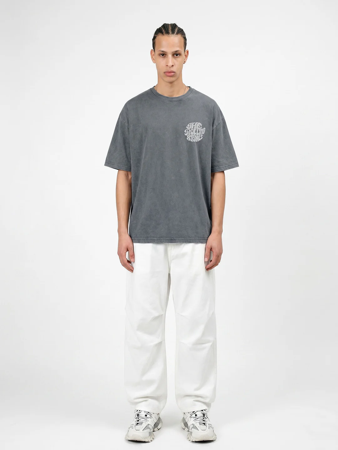 Rolling Stone Acid Wash Graphic Printed Oversized T-Shirt - Steel Grey - Image 3