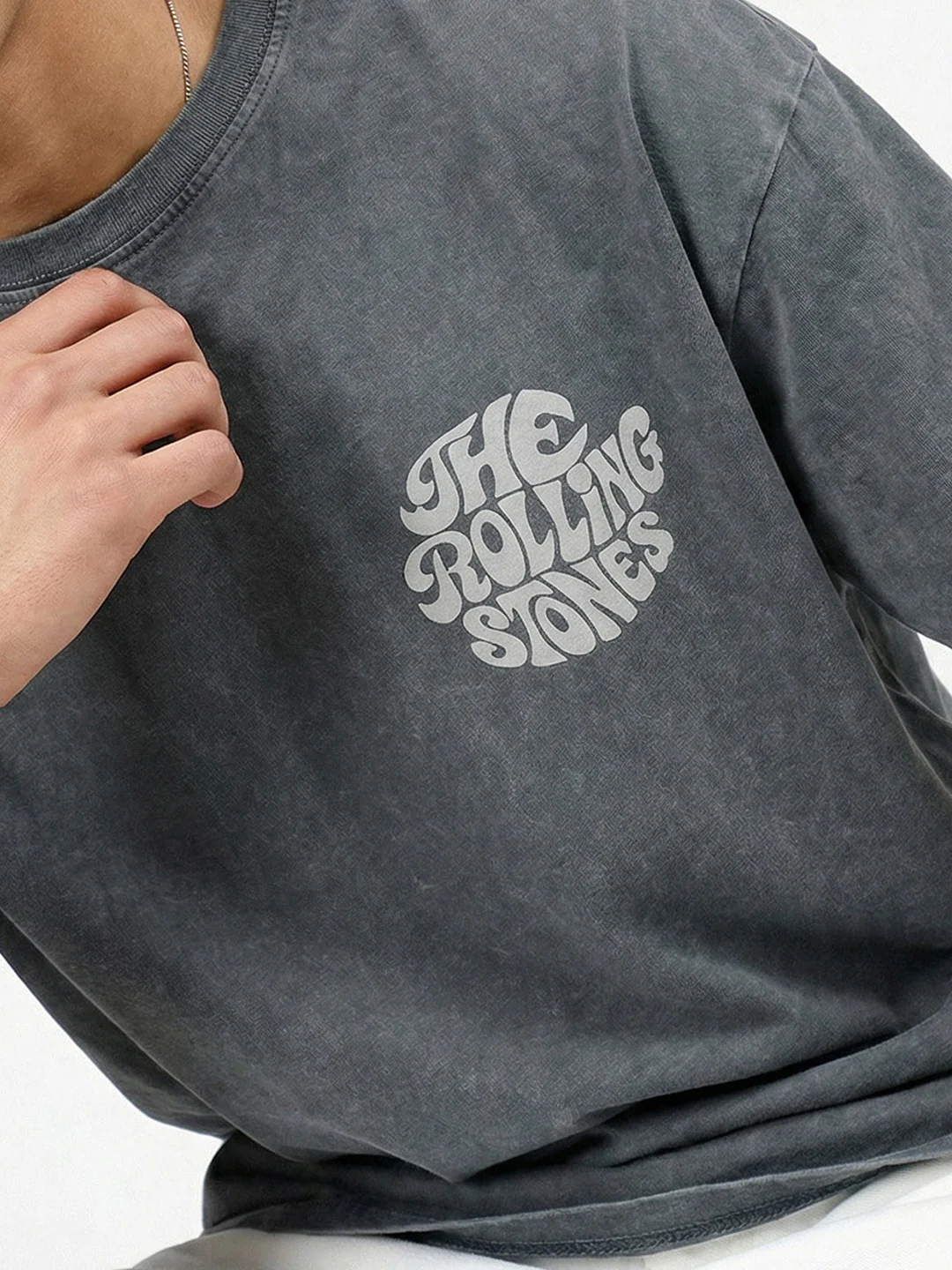 Rolling Stone Acid Wash Graphic Printed Oversized T-Shirt - Steel Grey - Image 4