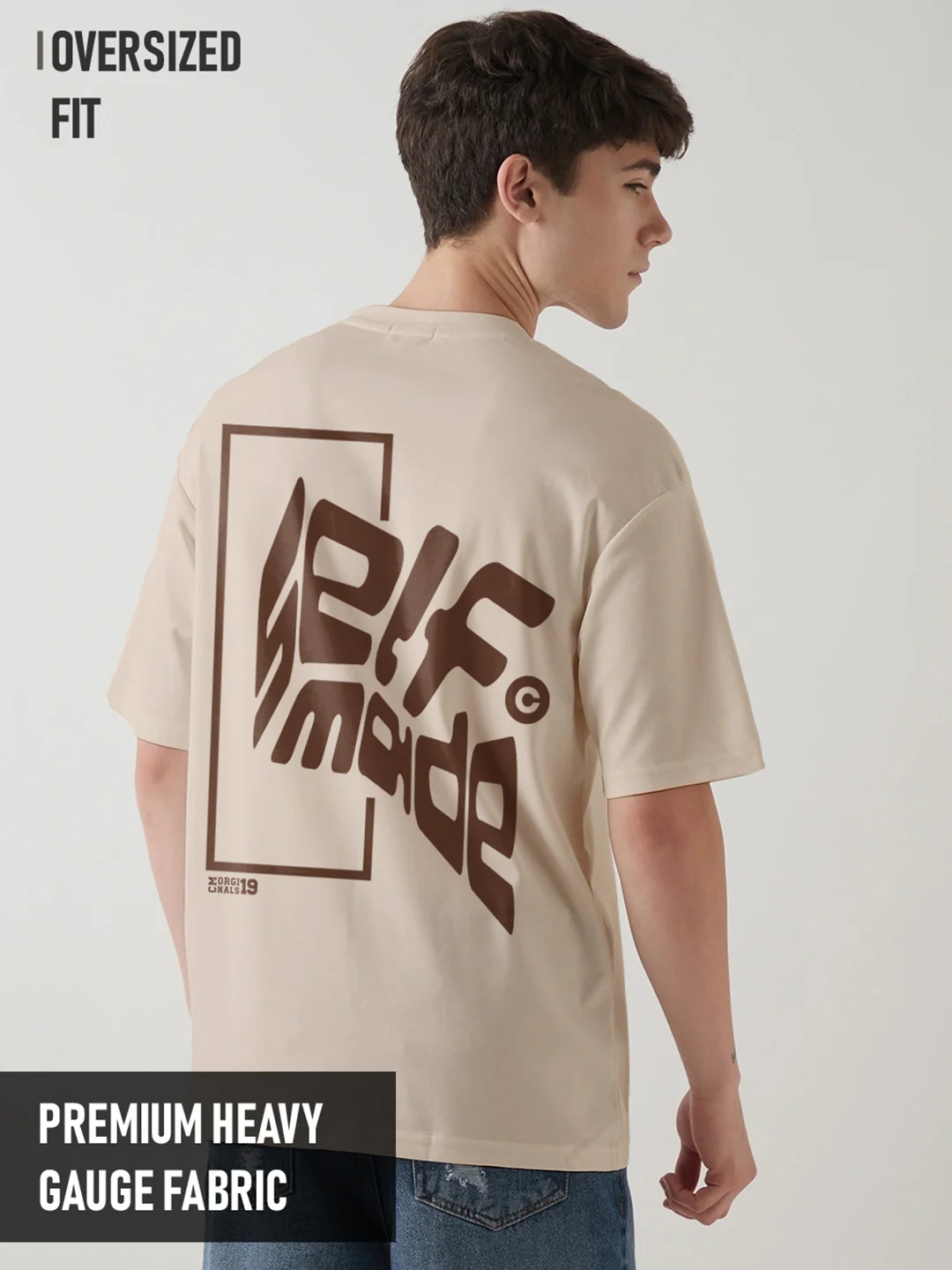 Self Made Graphic Printed Oversized T-Shirt - Cream