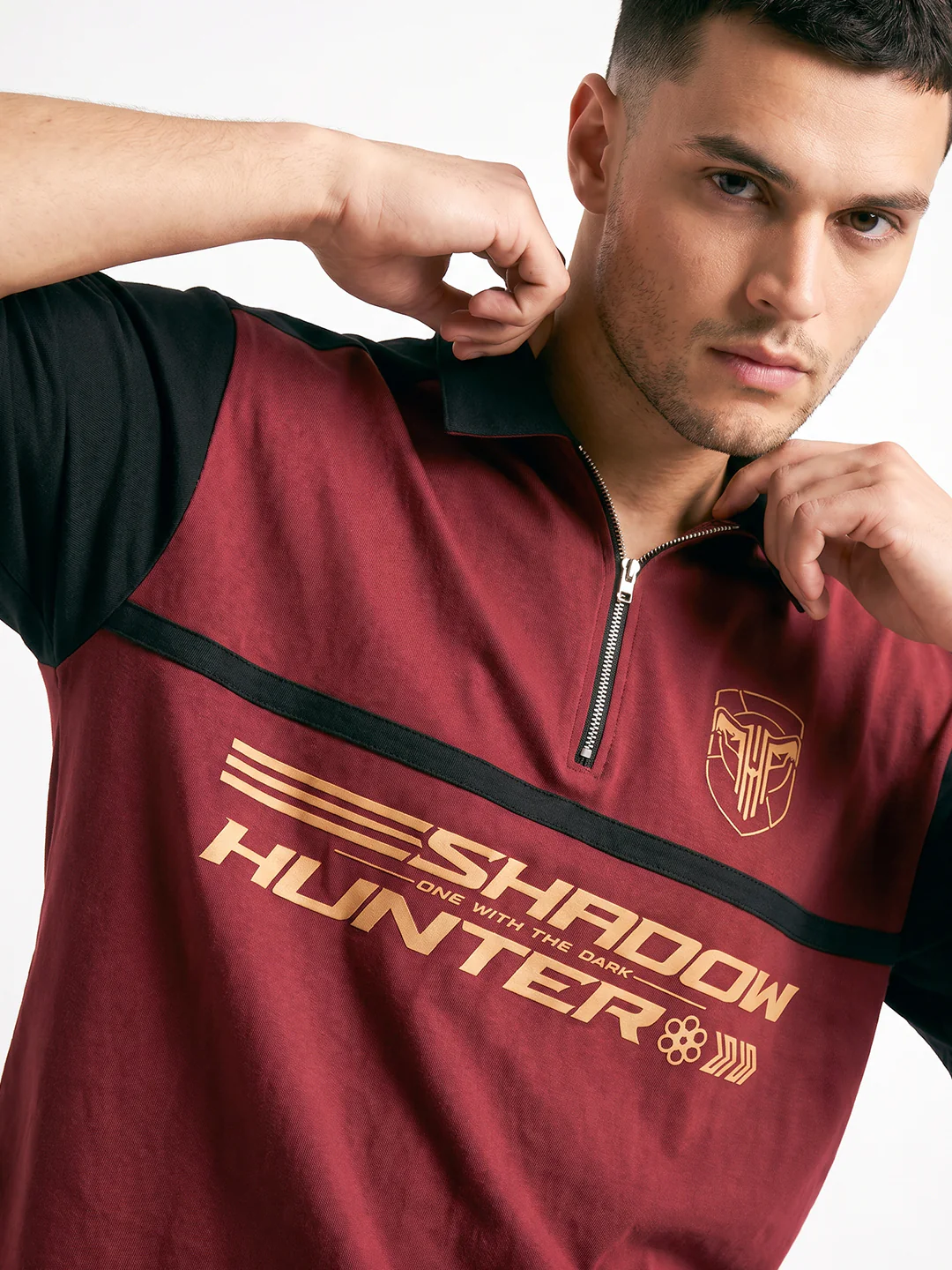 Polo - Shadow Hunter Oversized Polo T-Shirt - Maroon & Black - Image 4