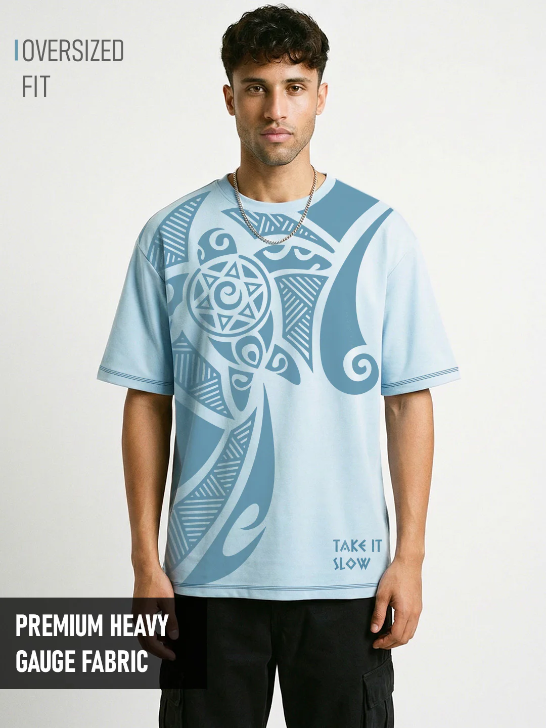Slow Life Oversized T-Shirt - Contrast 4 Thread - Sky Blue