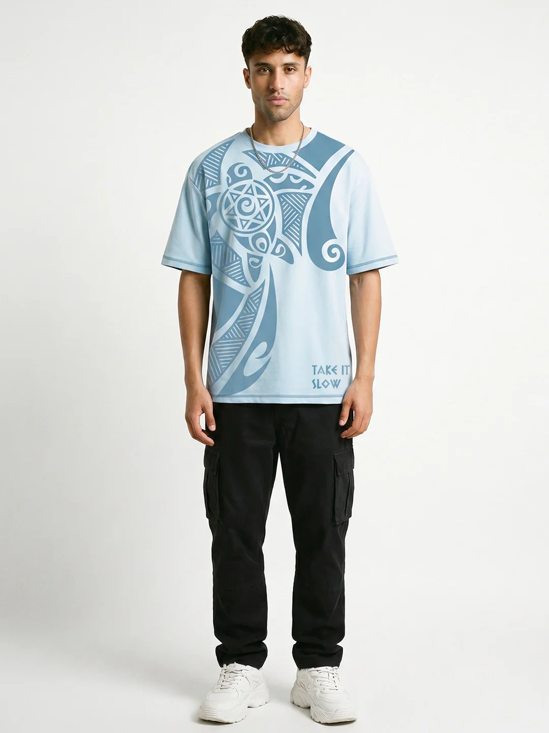 Slow Life Oversized T-Shirt - Contrast 4 Thread - Sky Blue - Image 3