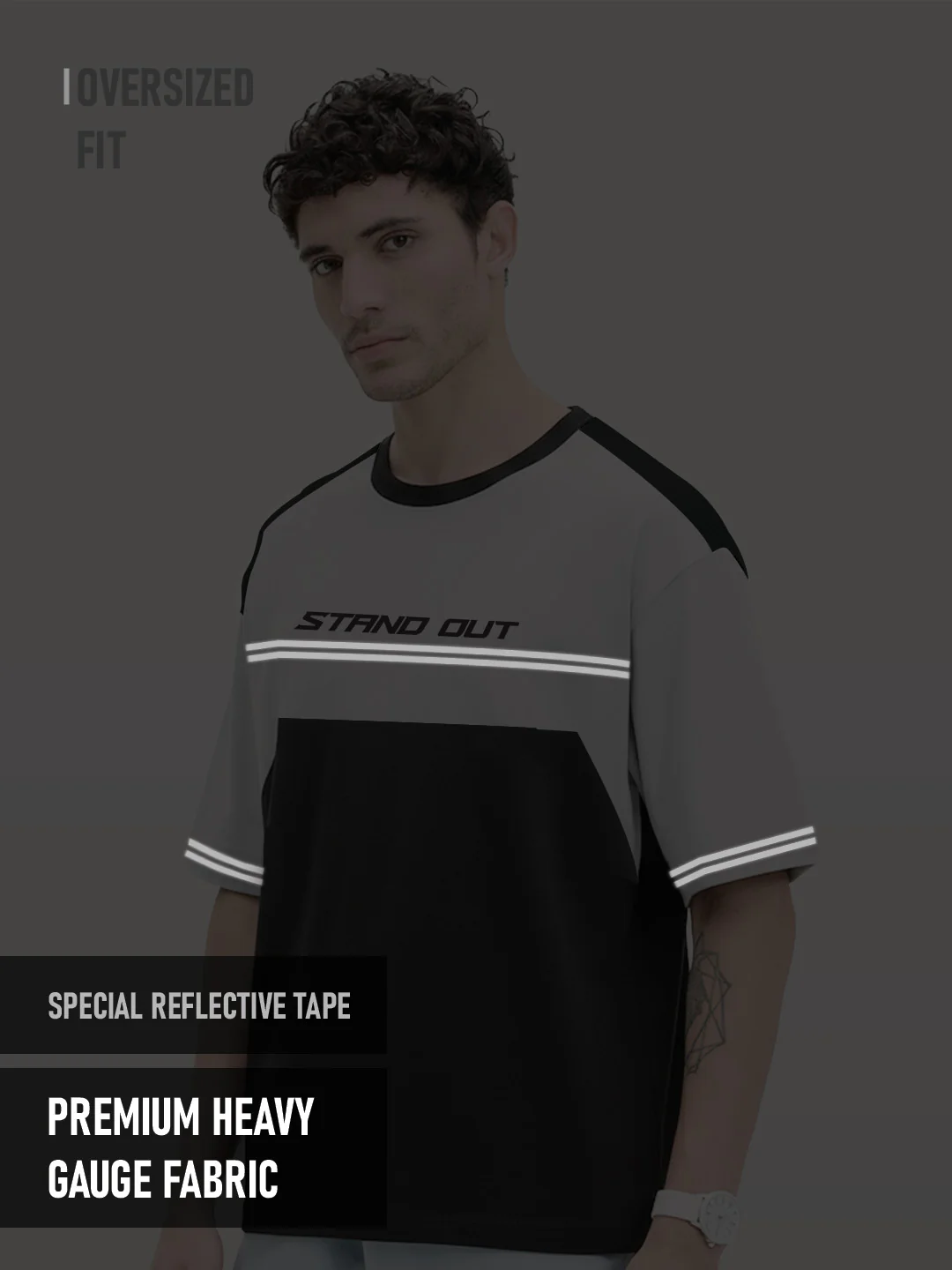 Stand Out Oversized T-Shirt - Black & LT.Grey - Image 2