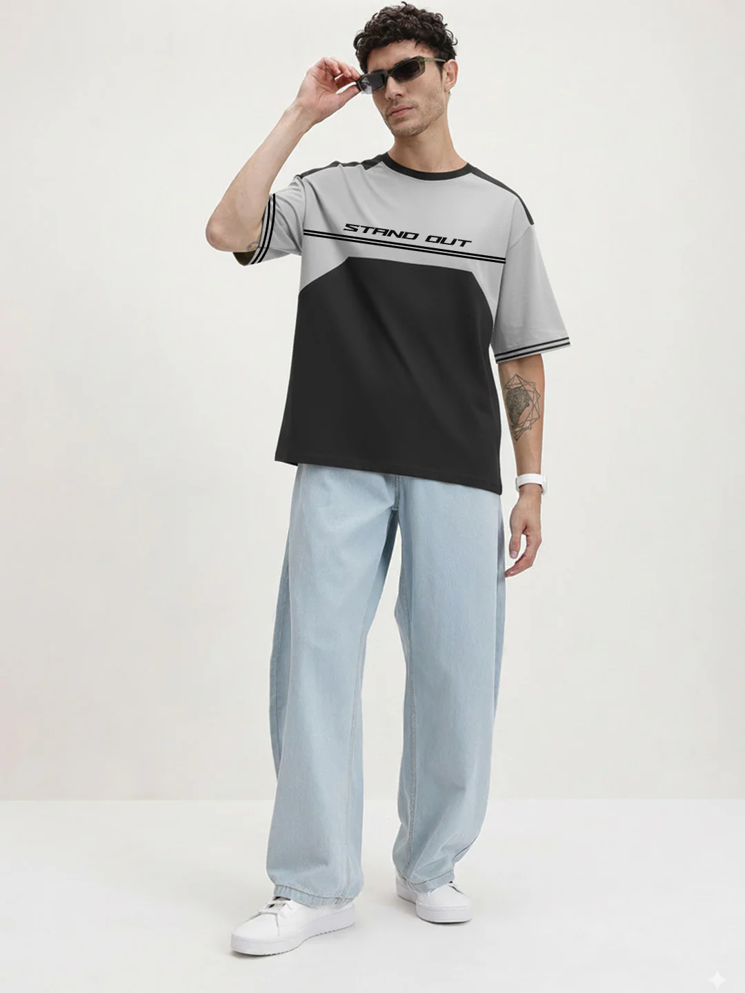 Stand Out Oversized T-Shirt - Black & LT.Grey - Image 4