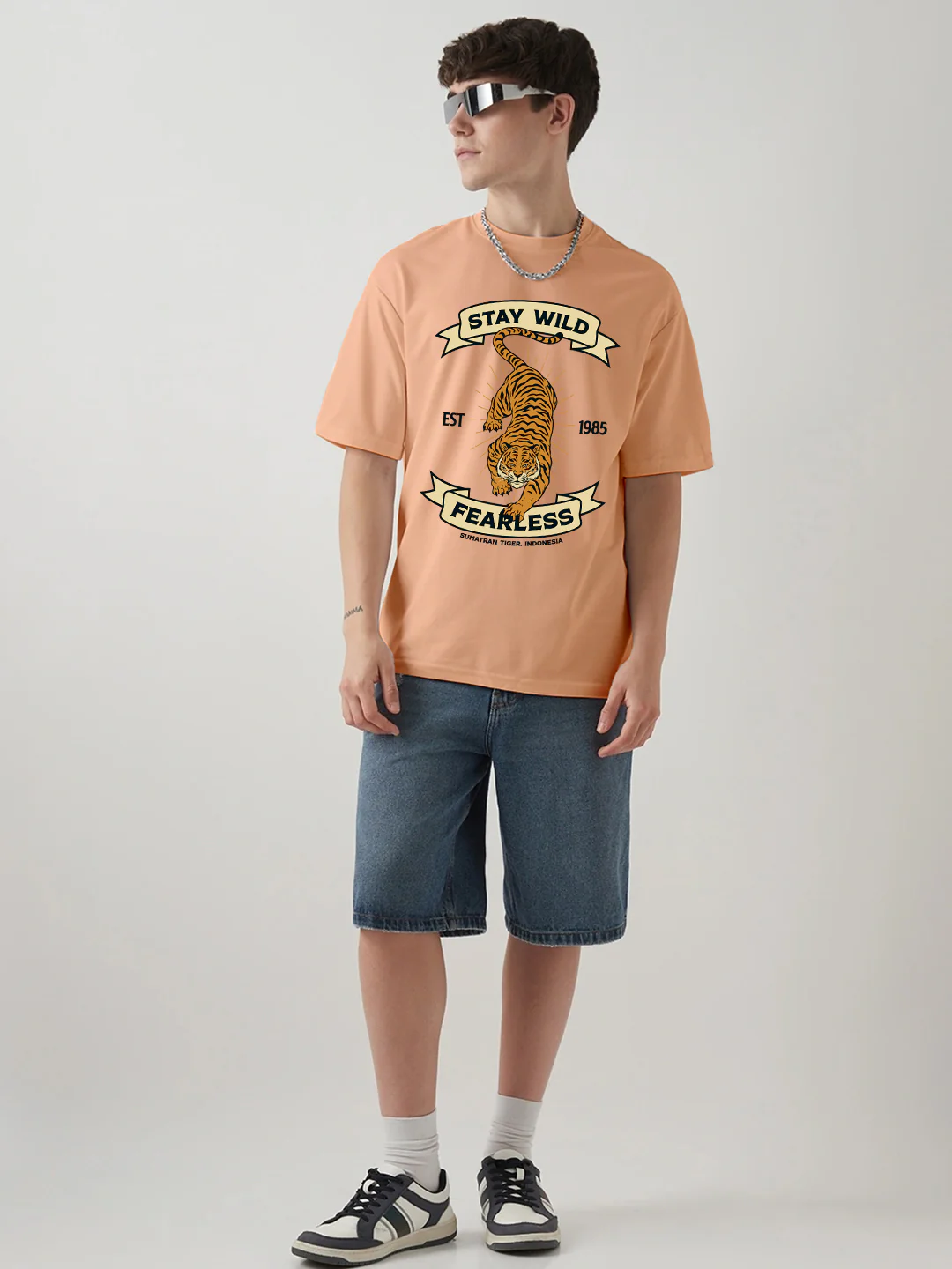 Stay Wild Graphic Printed Oversized T-Shirt - Peach Fuzz - Image 3