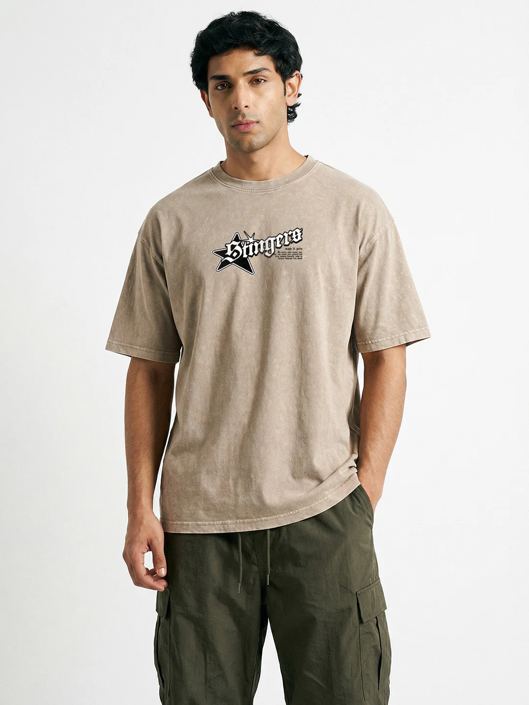 Stingers Acid Wash Oversized T-Shirt - Quick Sand - Image 2