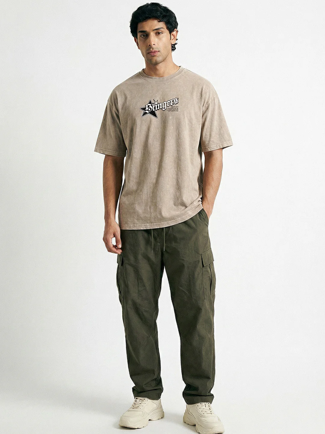 Stingers Acid Wash Oversized T-Shirt - Quick Sand - Image 3