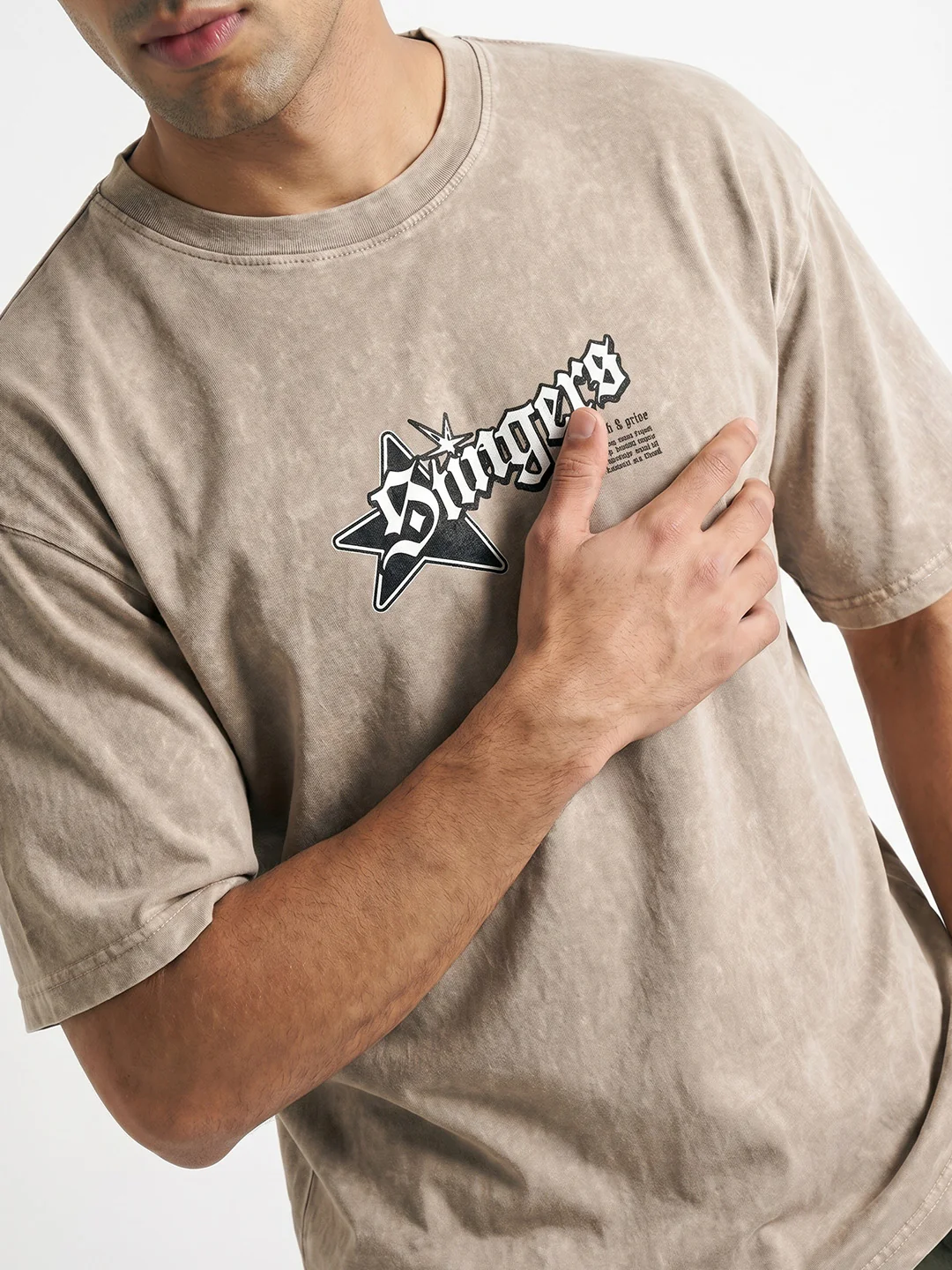 Stingers Acid Wash Oversized T-Shirt - Quick Sand - Image 4