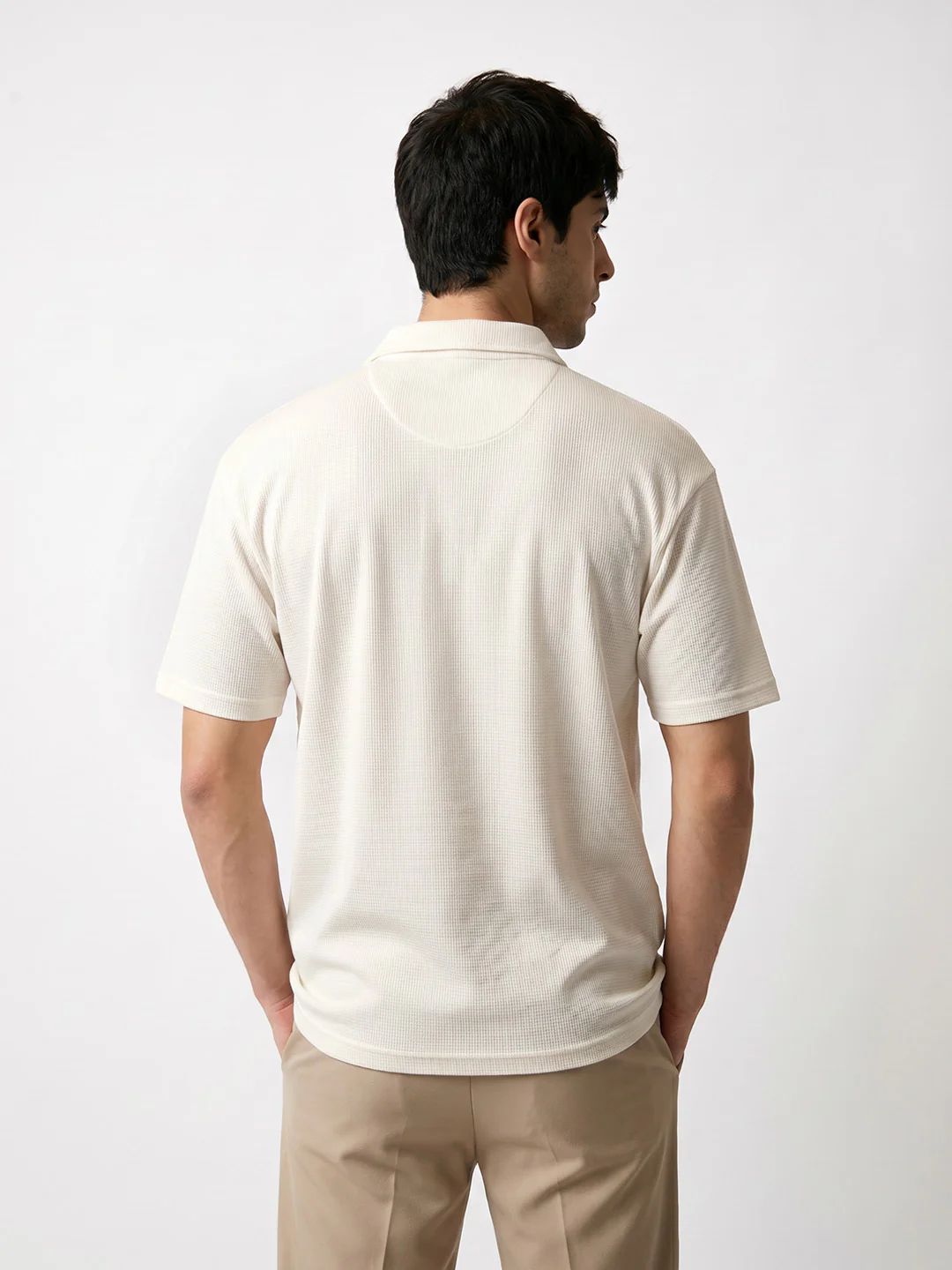 Street Calm Zipper Oversized Polo T-Shirt - Off White - Image 2