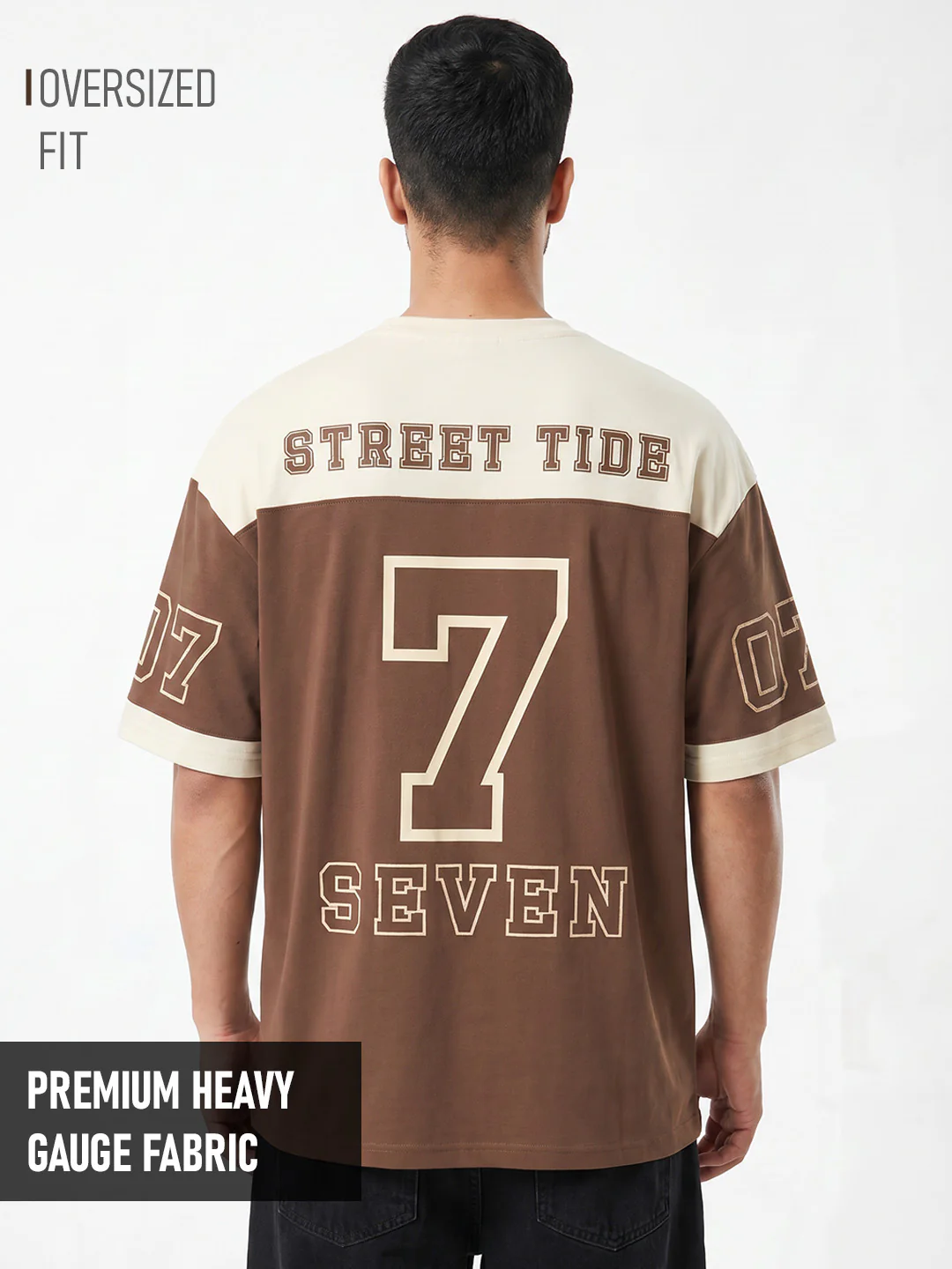 Street Tide Oversized T- Shirt - Brown & Off White