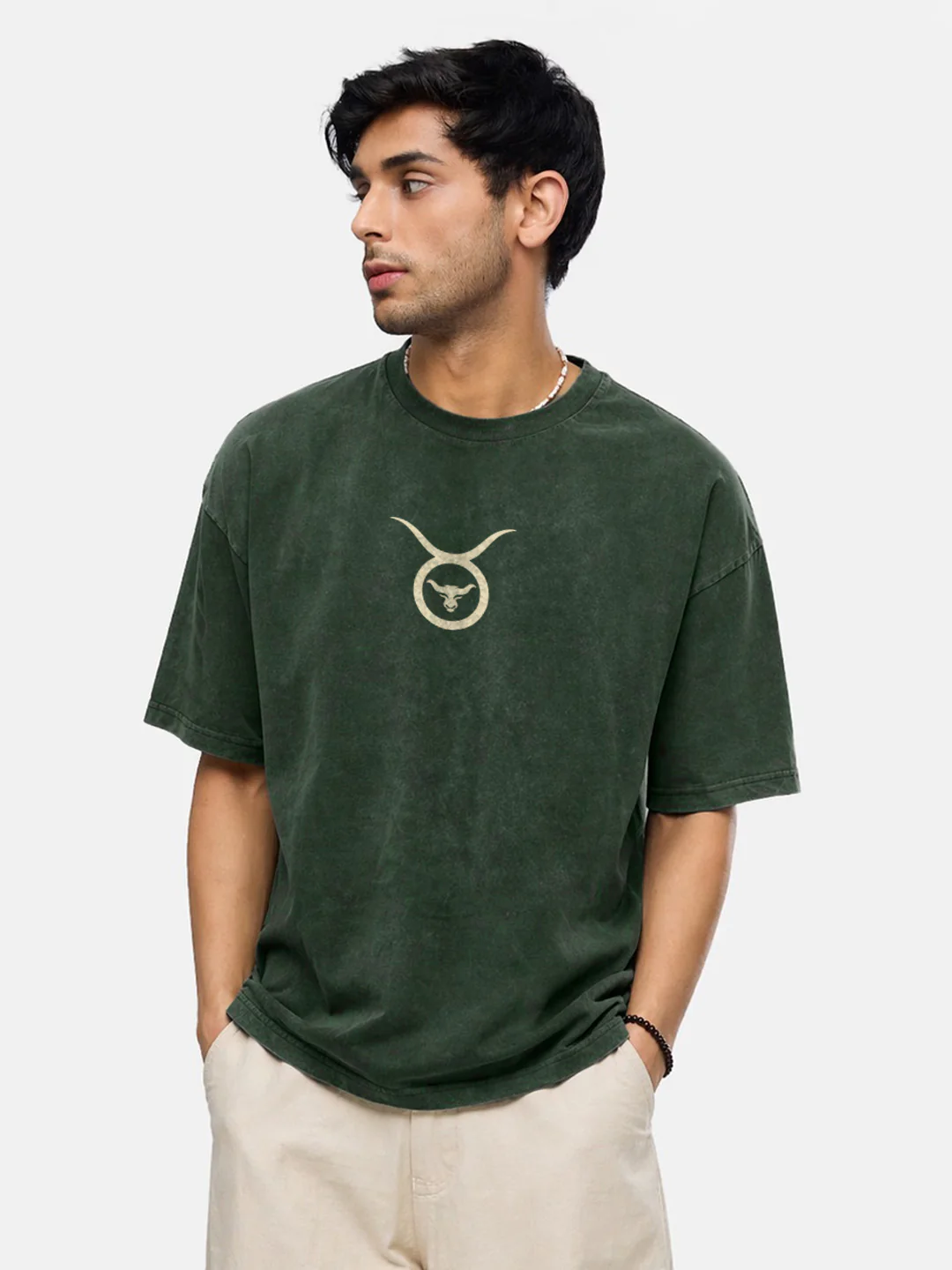 Taurus Zodiac Acid Wash Graphic Printed Oversized T-Shirt - Green - Image 2
