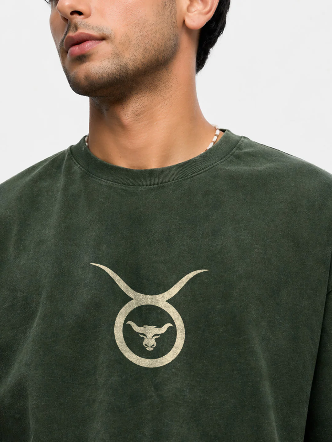 Taurus Zodiac Acid Wash Graphic Printed Oversized T-Shirt - Green - Image 4