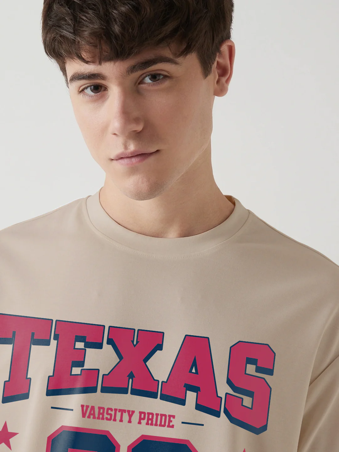 Texas Champions Graphic Printed Oversized T-Shirt - Cream - Image 4
