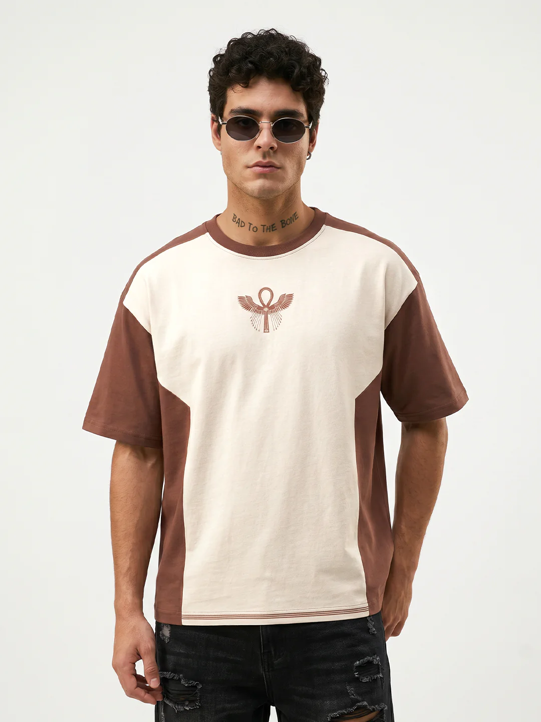 The Golden Ankh Oversized T-Shirt - Off White & Rust - Image 2
