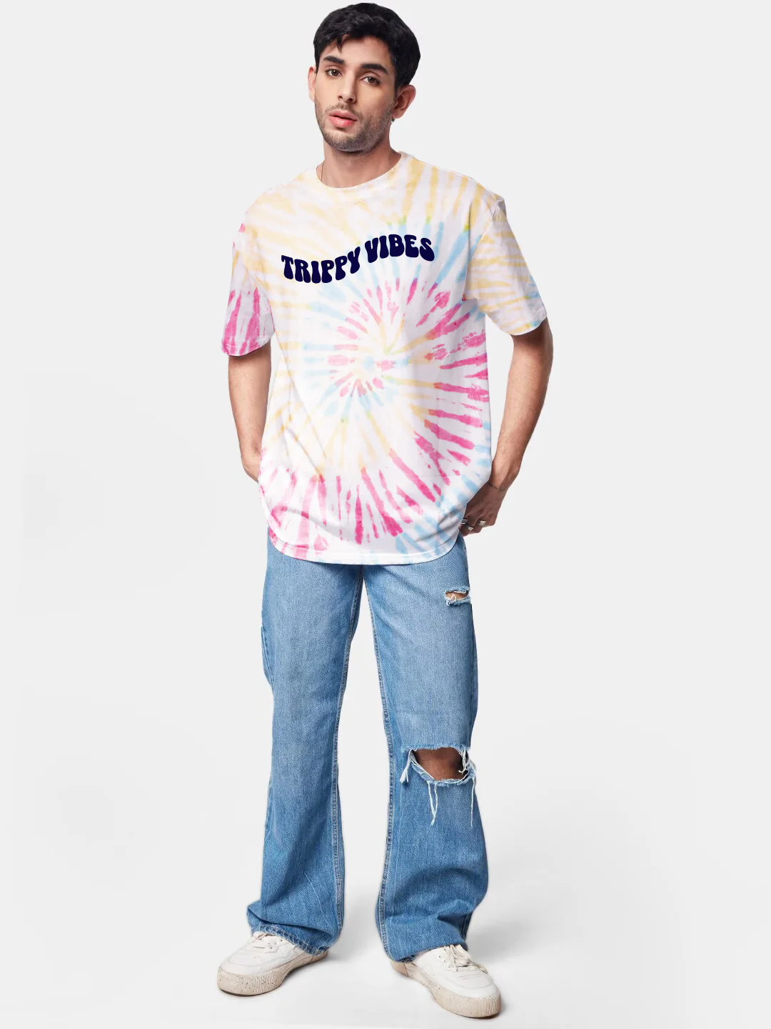 Trippy Vibes Graphic Printed Oversized T-Shirt - Tiedye - Image 4