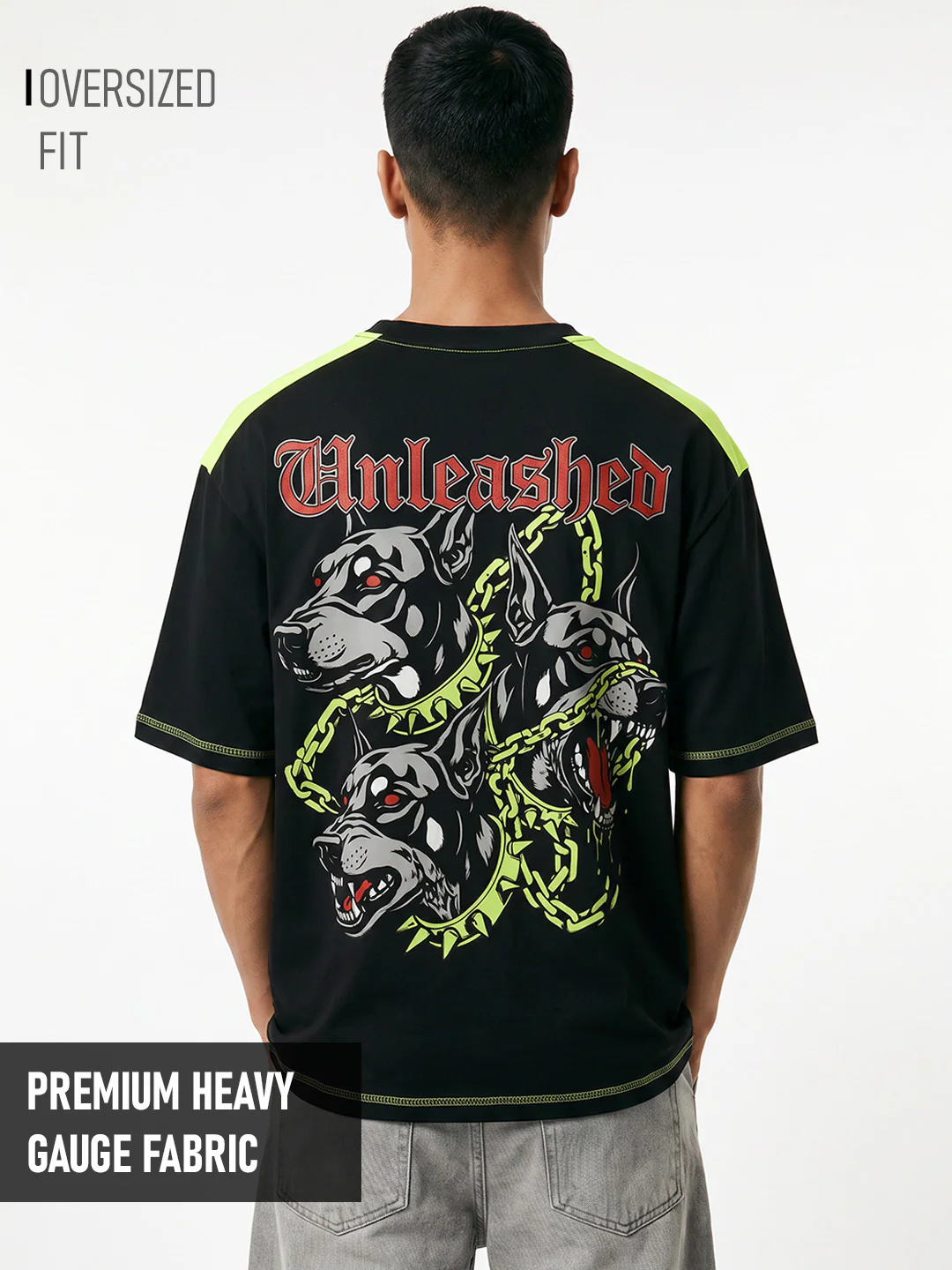 Unleashed Oversized T-Shirt - Contrast 5 Thread Black & F.Green