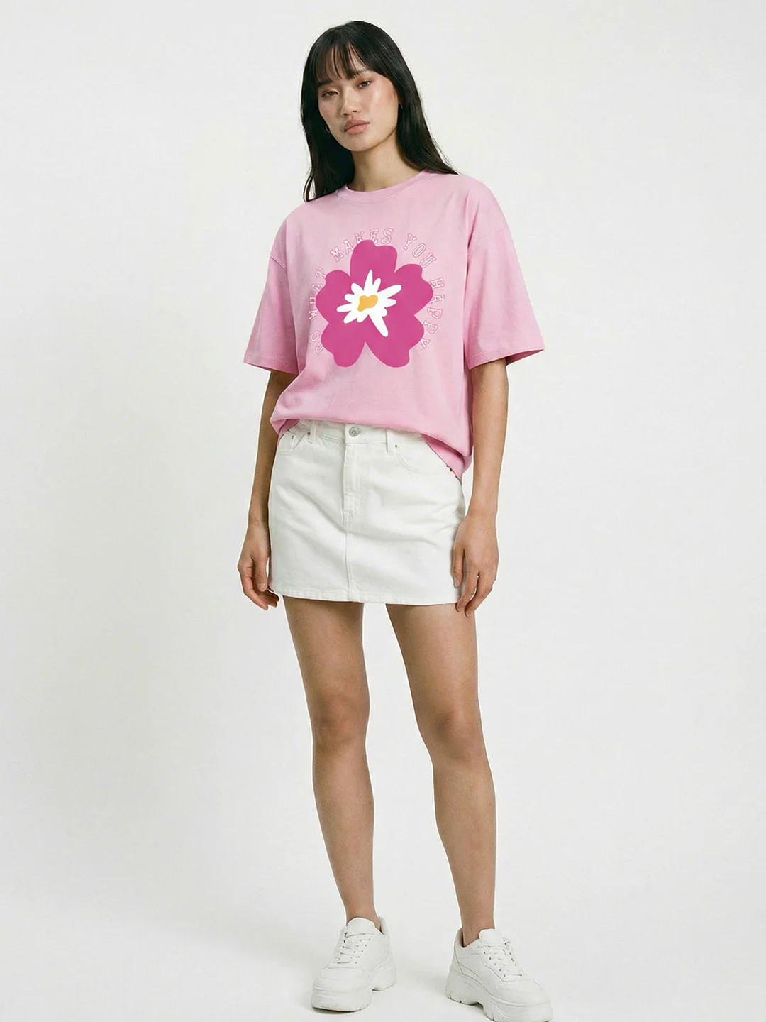 Do What Makes you Happy Women Oversized T-Shirt - Pink - Image 3