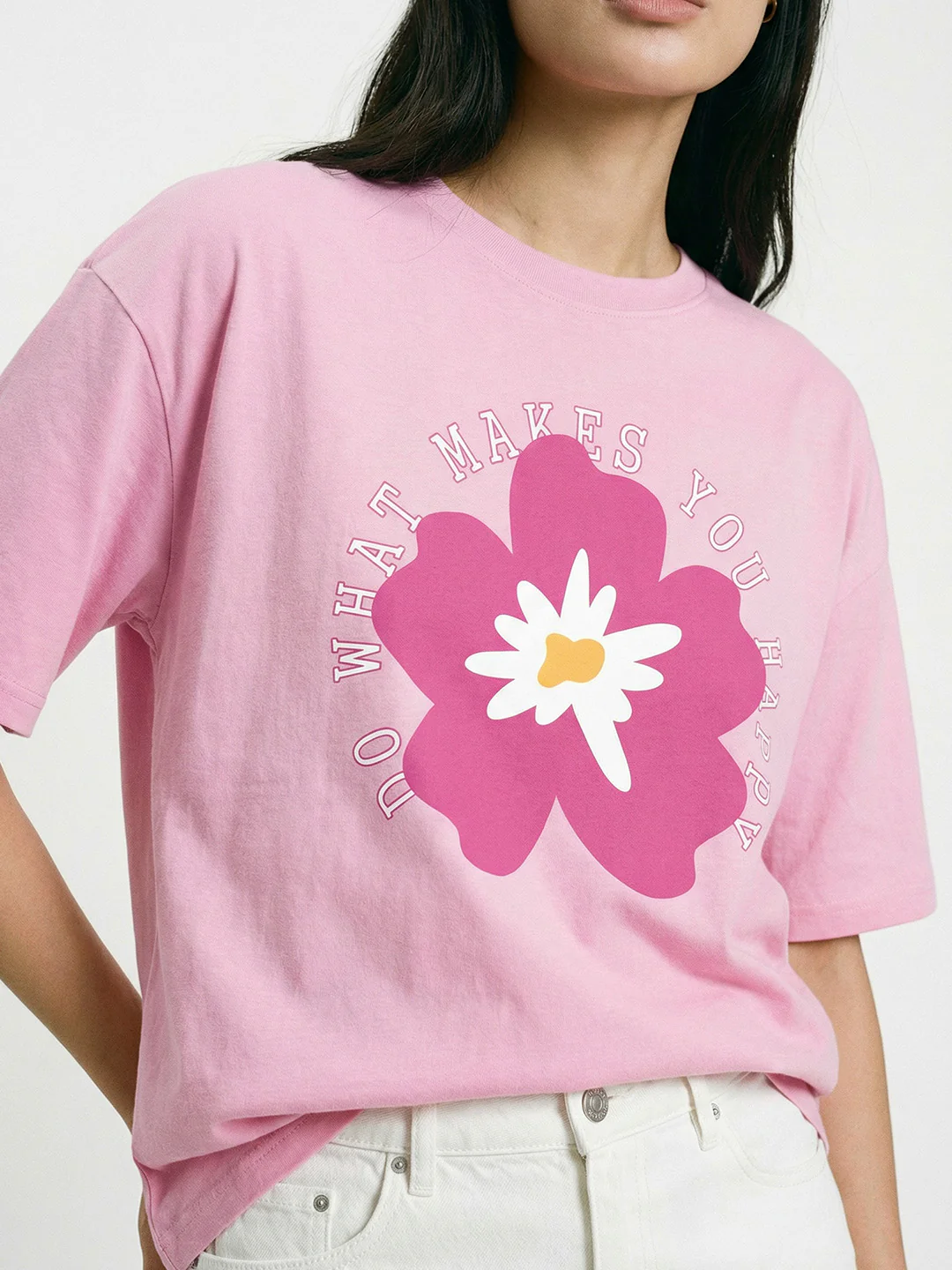 Do What Makes you Happy Women Oversized T-Shirt - Pink - Image 4
