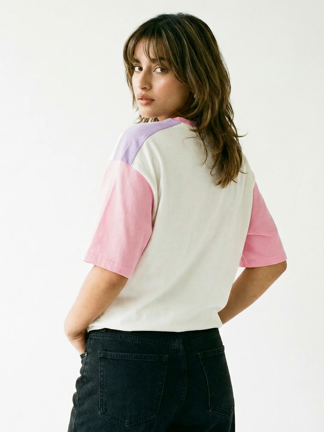 Hot Girls Club Women Oversized T-Shirt - White/Lilac,  Rib-Pink - Image 2