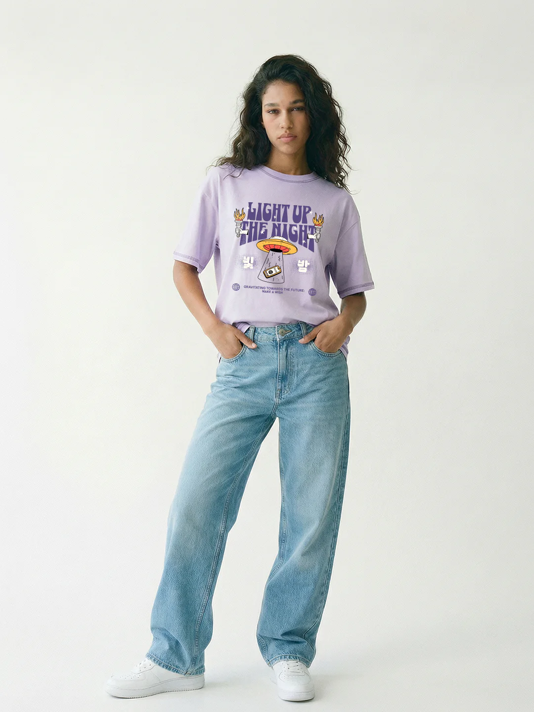 Light up the Night Women Oversized T-Shirt - Lilac - Image 3