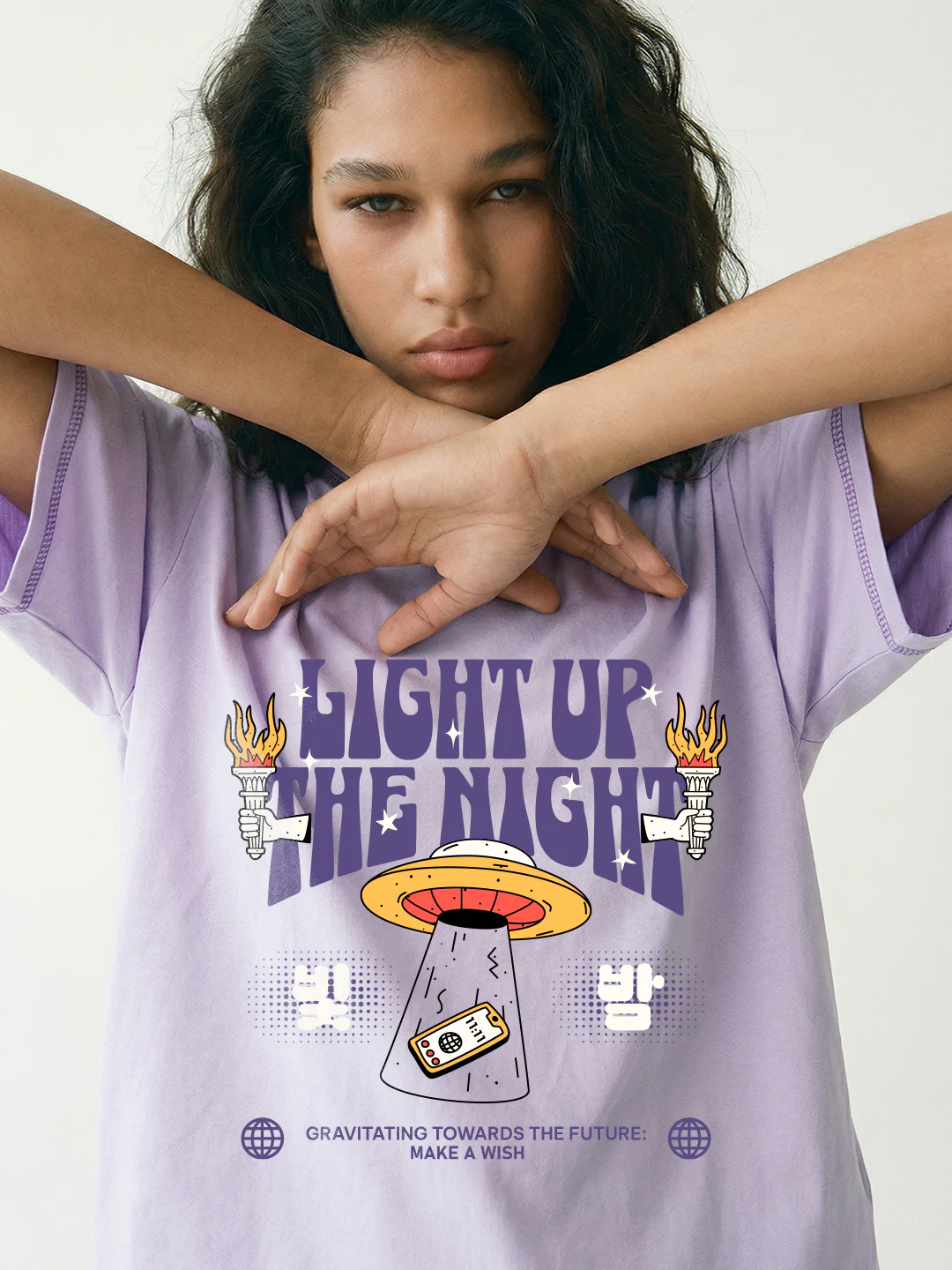 Light up the Night Women Oversized T-Shirt - Lilac - Image 4