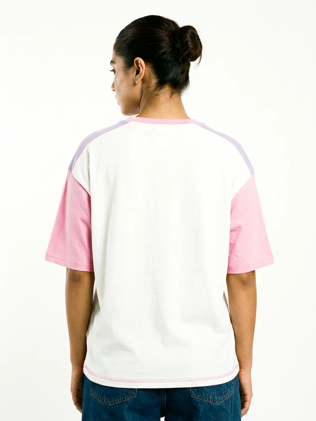 No Time For Toxic People Women Oversized T-Shirt - White/Lilac,  Rib-Pink - Image 2