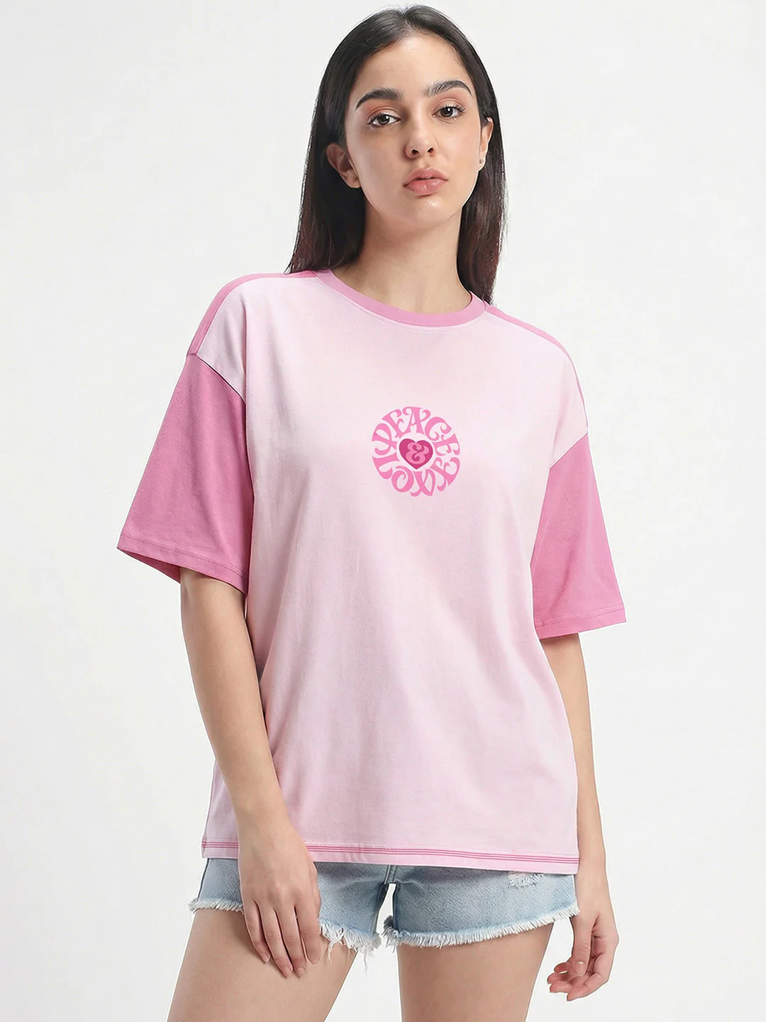 Peace and Love Women Oversized T-Shirt - Multi Color - Image 2