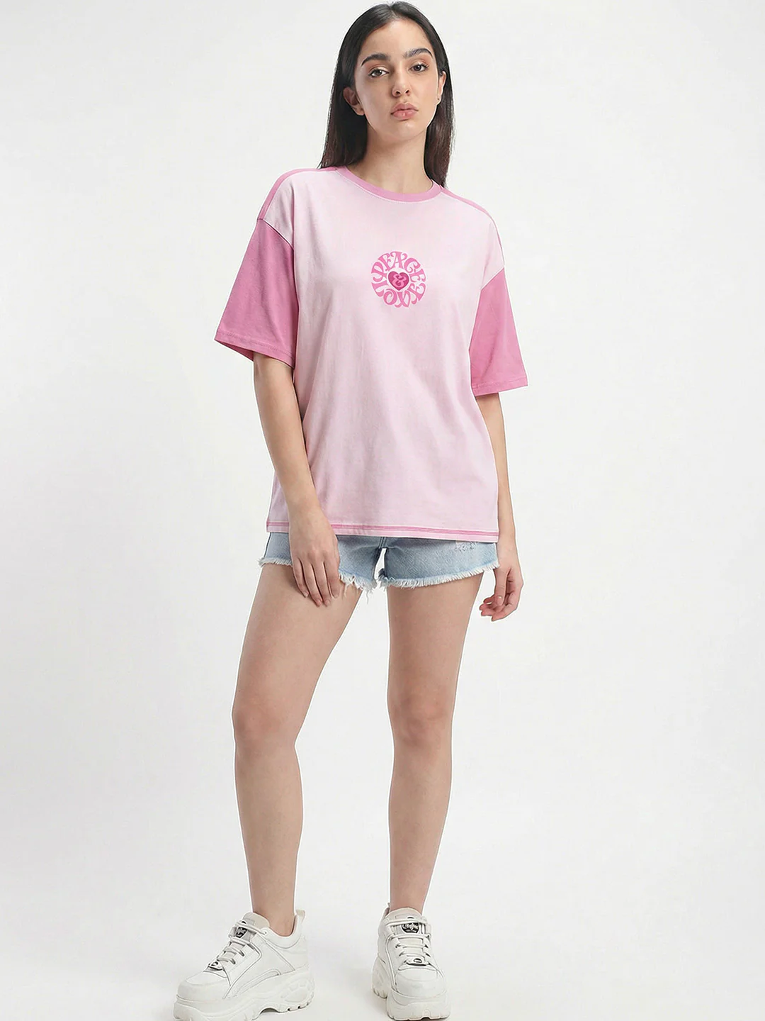 Peace and Love Women Oversized T-Shirt - Multi Color - Image 3