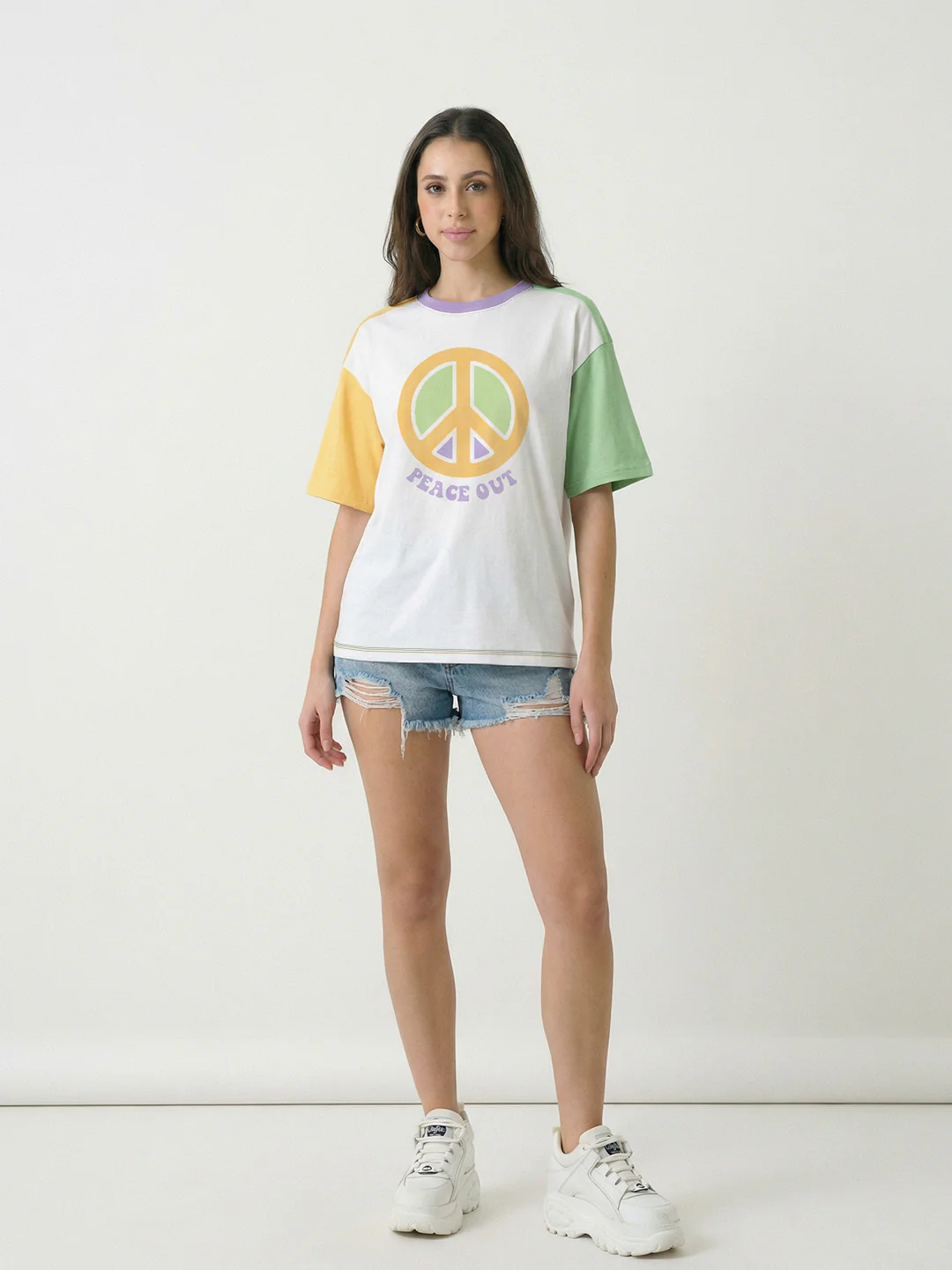 Peace Out Women Oversized T-Shirt - Multi Color - Image 3