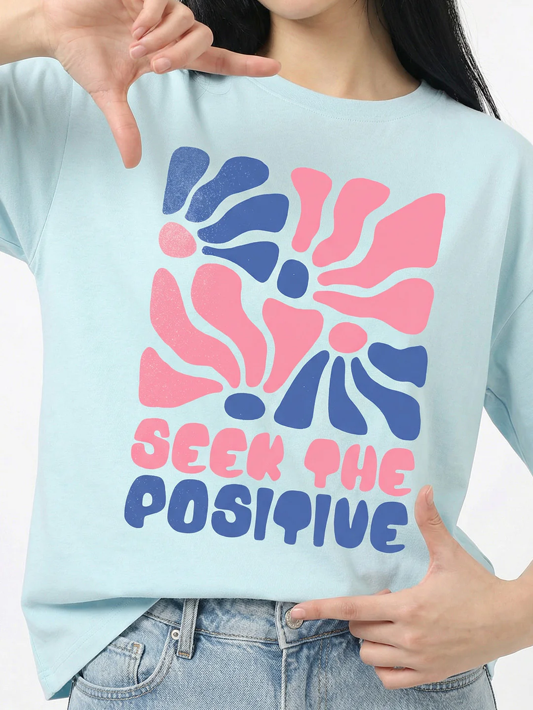 Seek the Positive Women Oversized T-Shirt - Sea Blue - Image 4