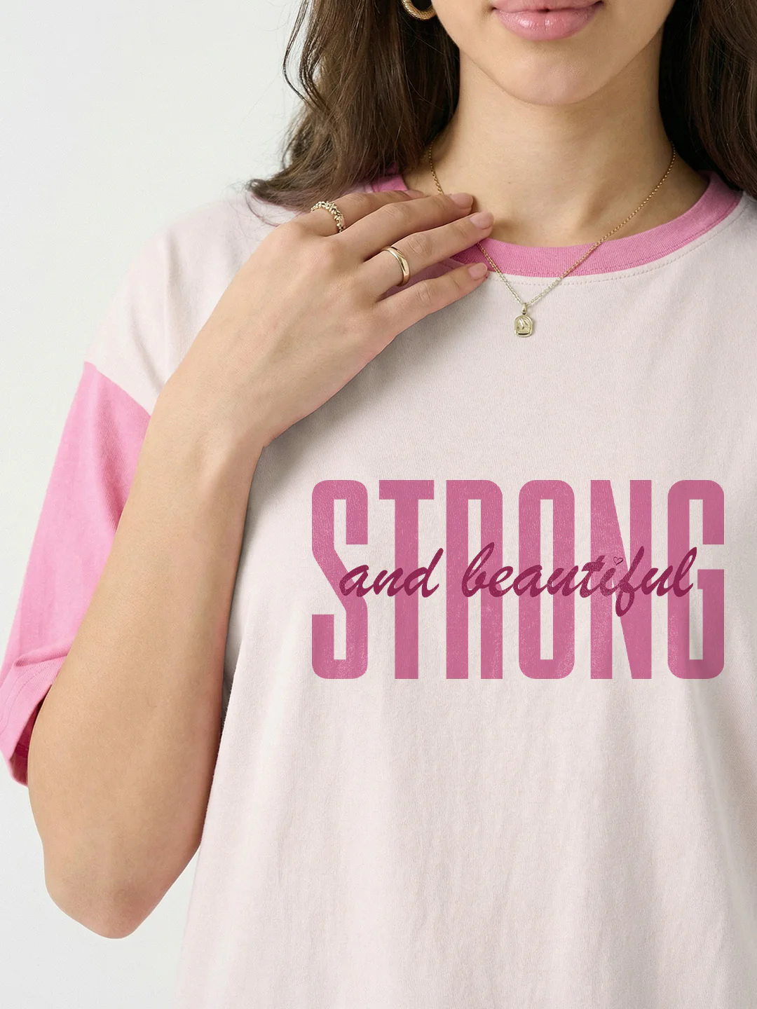 Strong and Beautiful Women's Oversized T-Shirt - Light Pink/Pink - Image 4