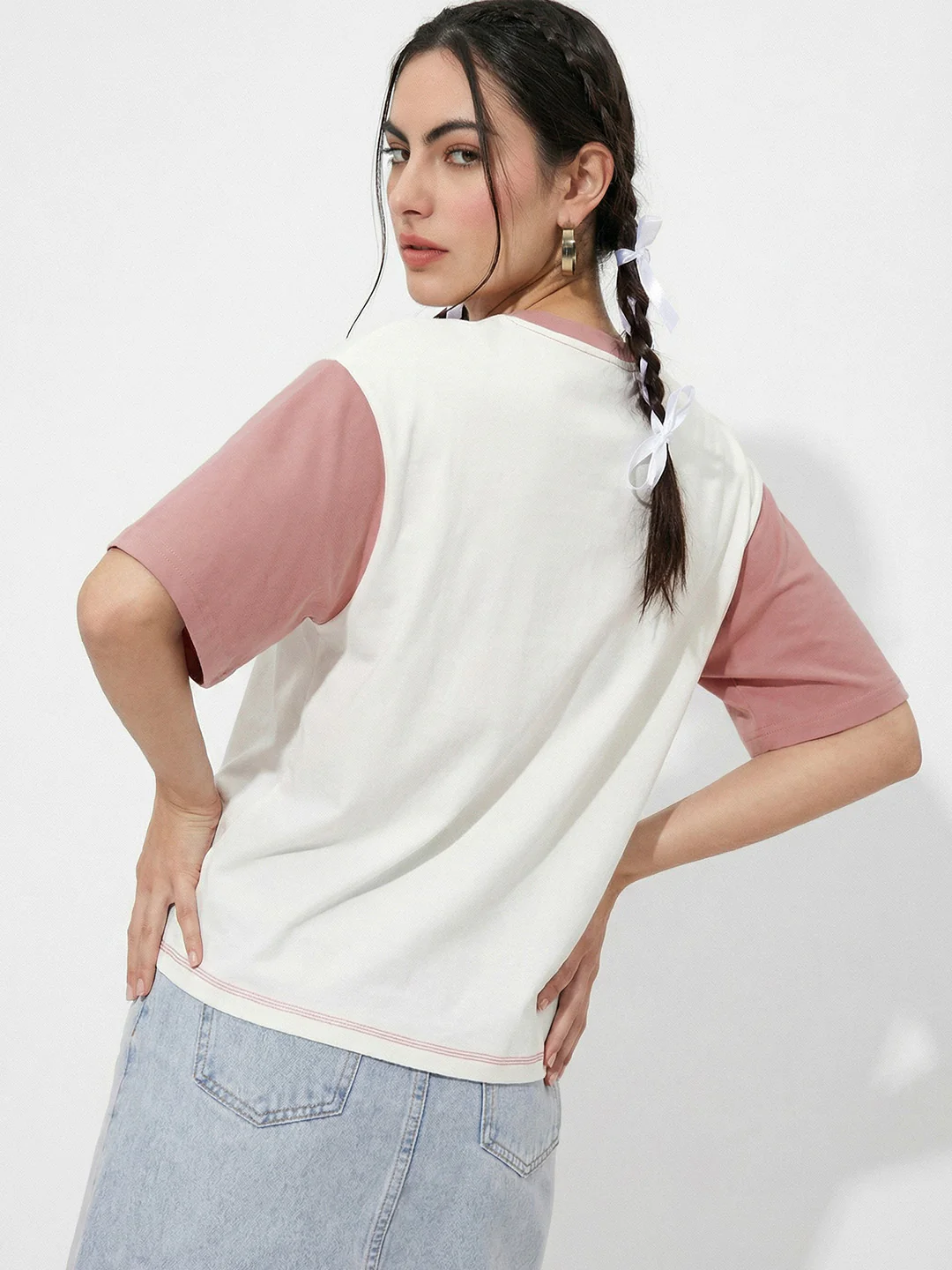 University of Michigan Women's Oversized T-Shirt - Off White/ Coral Haze - Image 2