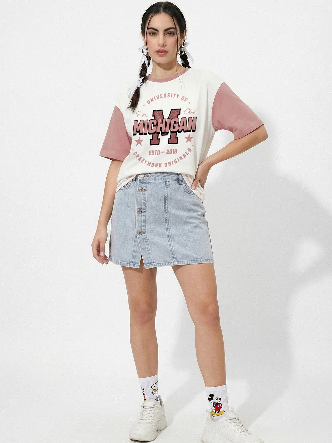 University of Michigan Women's Oversized T-Shirt - Off White/ Coral Haze - Image 3