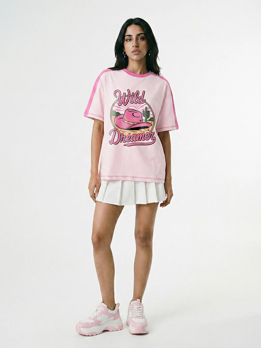 Wild Dreamer Women Oversized T-Shirt - Pink & LT Pink - Image 3