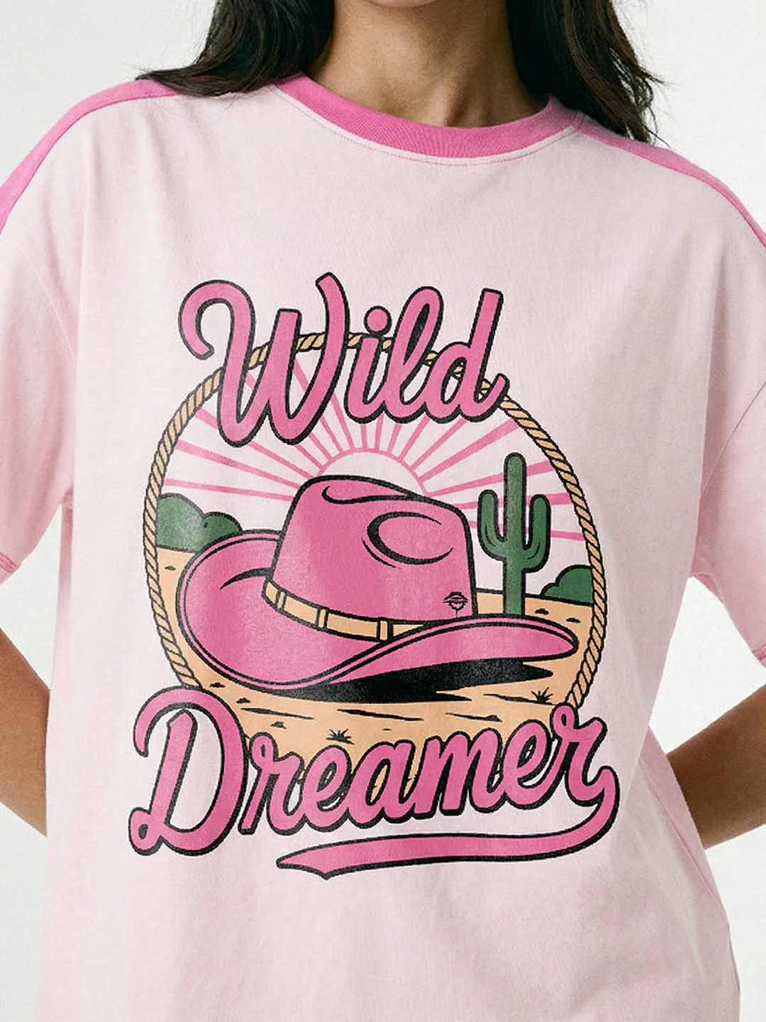 Wild Dreamer Women Oversized T-Shirt - Pink & LT Pink - Image 4