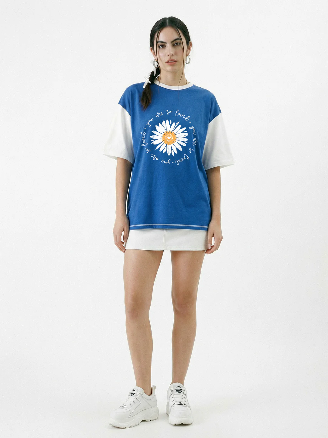You are Loved Women's Oversized T-Shirt - White/Royal Blue - Image 3