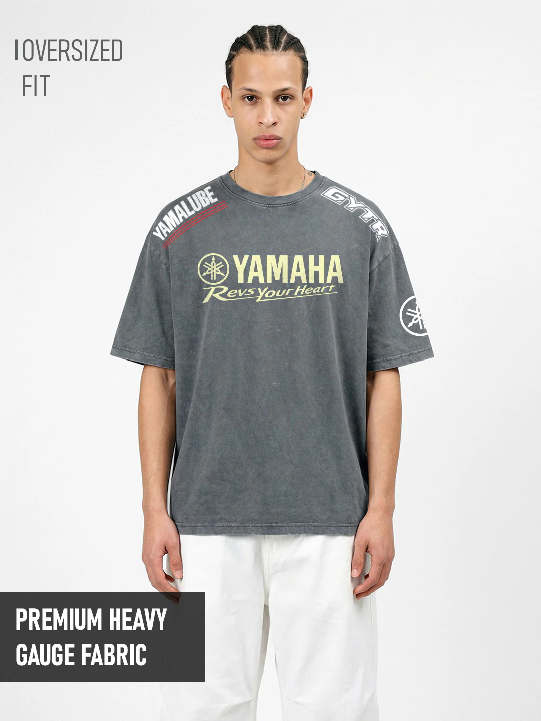 Yamaha Printed Acid Wash Oversized T-Shirt - Steel Grey