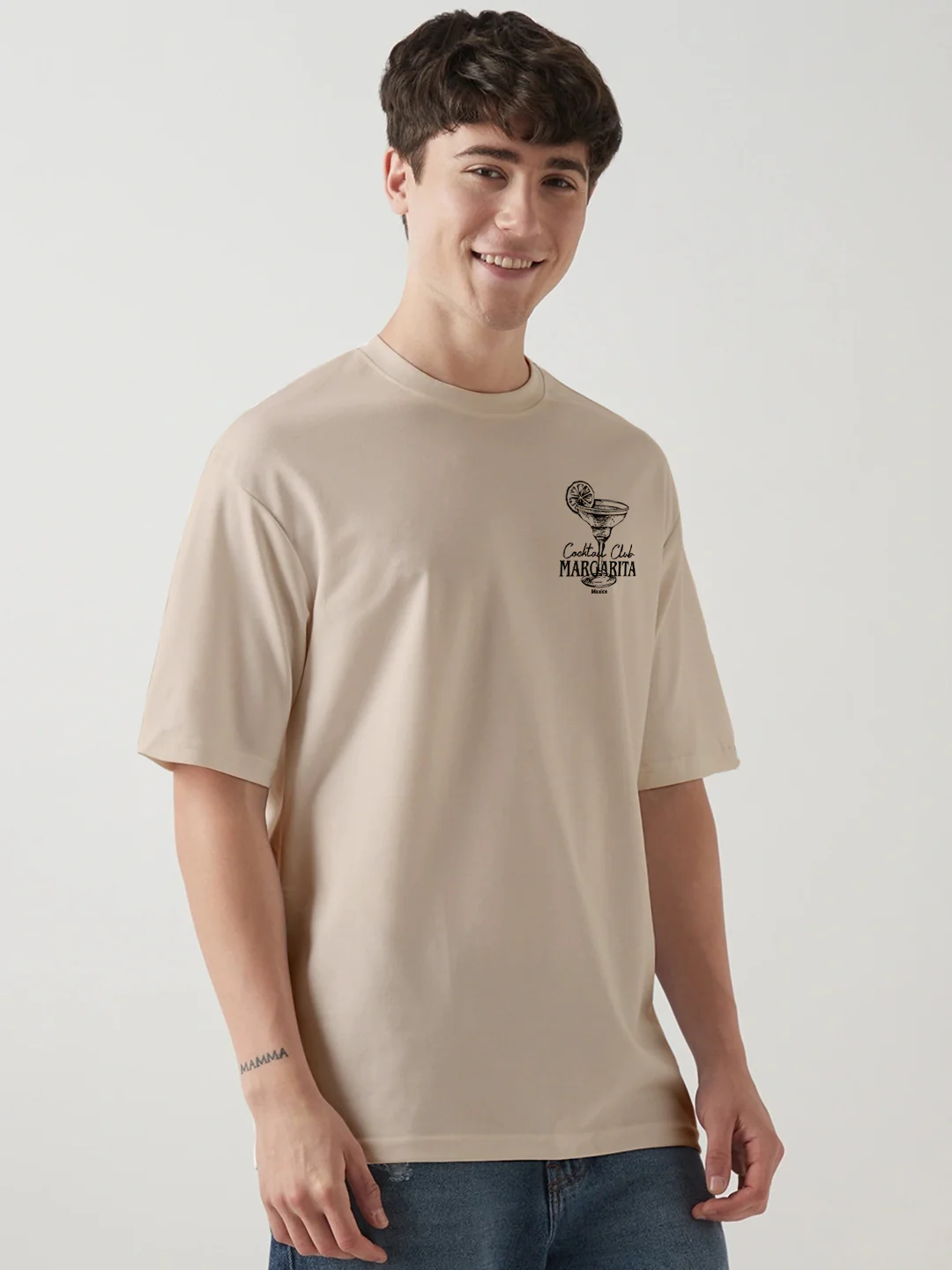 Cocktail Club Oversized T-Shirt - Beige - Image 3