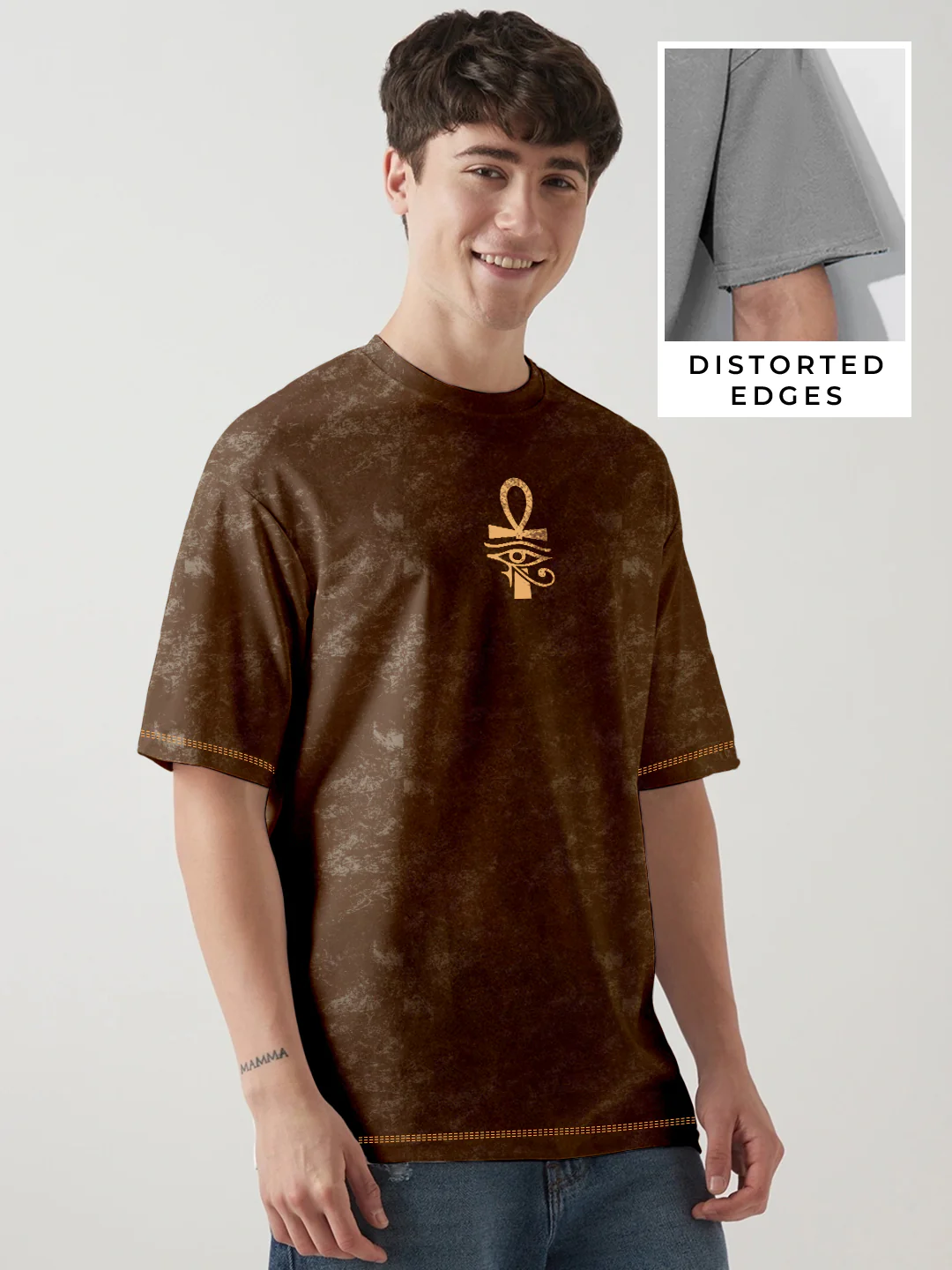 Eye Of Ra Acid Wash Oversized T-Shirt - Coffee Brown - Image 2