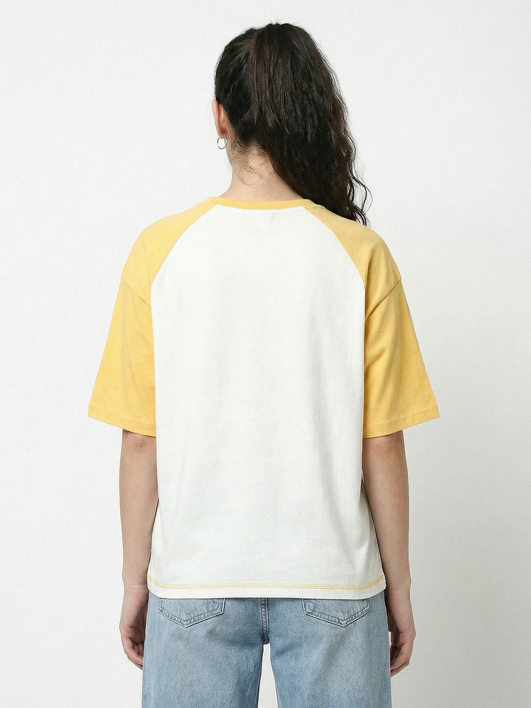 Good Times  Women Oversized T-Shirt - Off White & Yellow - Image 2