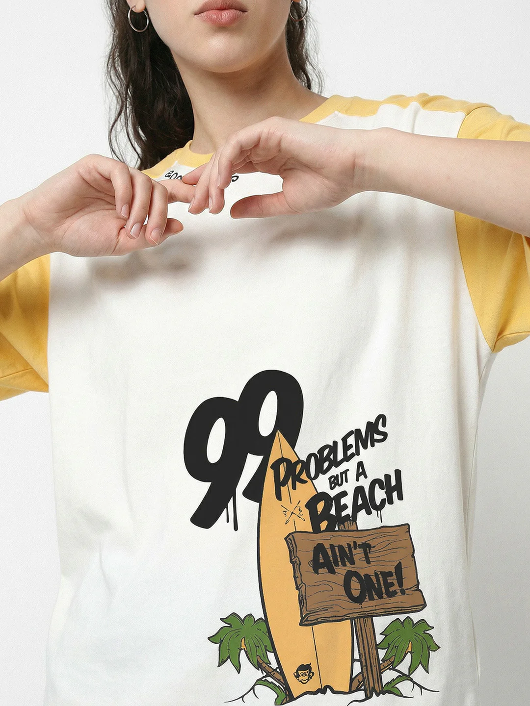 Good Times  Women Oversized T-Shirt - Off White & Yellow - Image 4