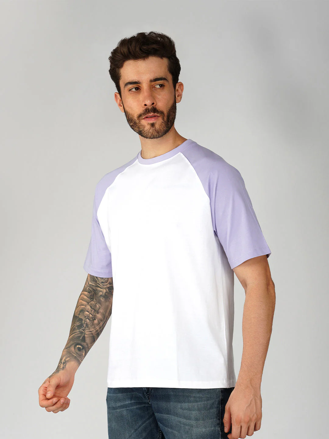 Lilac With White Raglan Oversized T-Shirt - Image 2