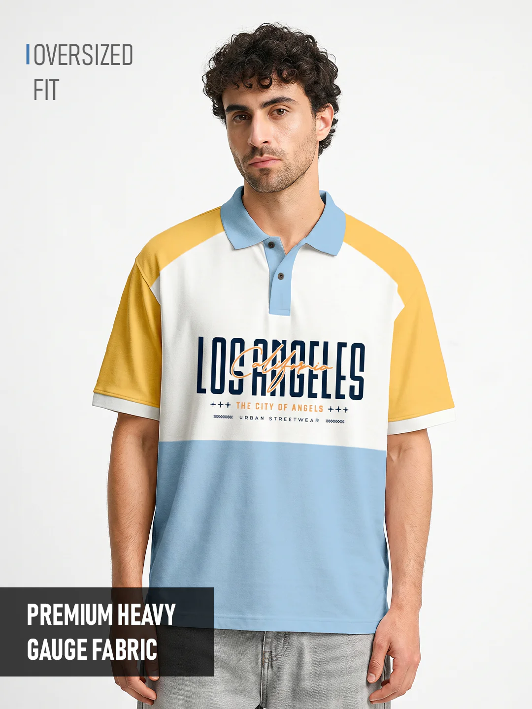 Los Angeles Oversized Polo T-Shirt - Multi Color