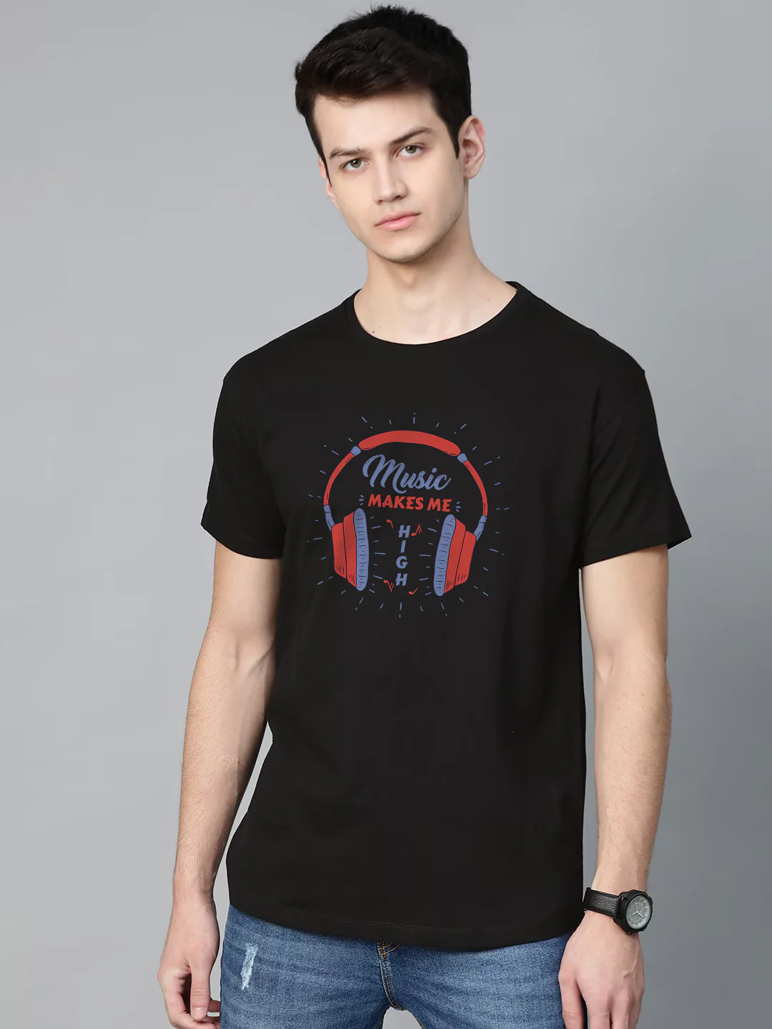 Music Makes Me Happy Half Sleeve T-Shirt