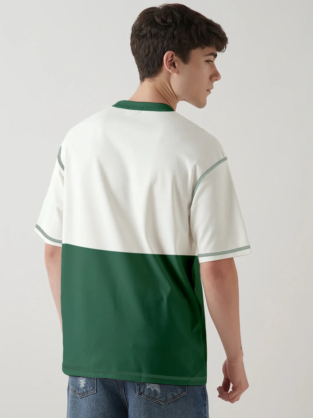 Newyork Oversized T-Shirt - Off White & Bottle Green - Image 2