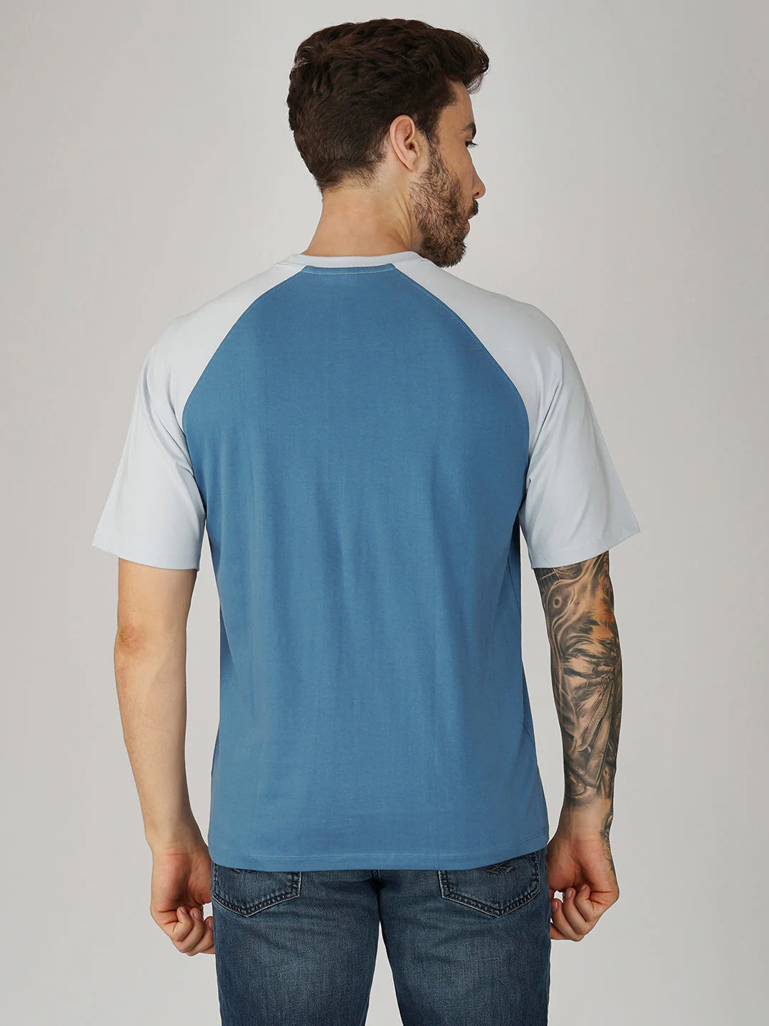 Ocean Blue with Ice Blue Raglan Oversized T-Shirt - Image 3