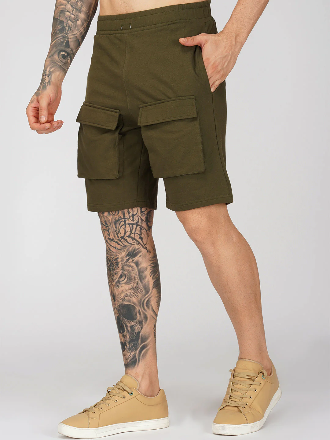 Olive Green Plain Shorts - Image 5