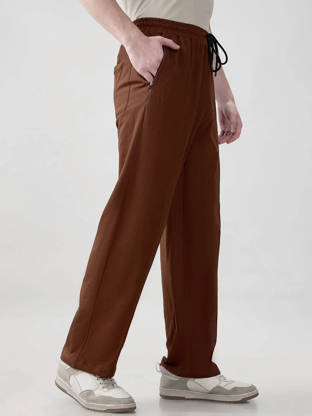 Korean Style Relaxed Fit Joggers - Brown - Image 3